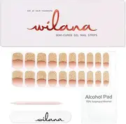 Wilana Gel Nail Stickers - Long-Lasting Semi-Cured Gel Nail Strips - Gold Glitter French Tips (Excusez Moi)