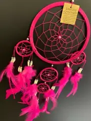Cute Hot Pink Handmade Boho Feather Dream Catcher Wall Decoration Gift 16cm Web