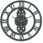 Lily's Home Hanging Wall Clock, Steampunk Gear and Cog Design, Ideal for Indoor or Outdoor Use, Poly-Resin, 12 Inches Diameter (Pewter)