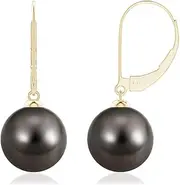 [Angara] Tahitian Cultured Pearl Earrings with Leverback in 10ct/14ct Solid Gold for Women | June Birthstone Jewellery