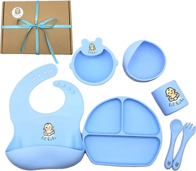 Baby Led Weaning Supplies - Silicone Baby Feeding Set + BONUS Gift Box - 2 Sucti