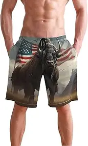 [XYMZR] Men's Swim Trunks Bison America Grass Quick-Dry Bathing Suit Swimming Board Shorts S