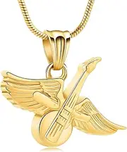 [Ydmwannx] Guitar Cremation Jewelry Musical Instruments Urn Necklace for Ashes Stainless Steel Memorial Human Pet Ashes Keepsake Pendant for Women Men