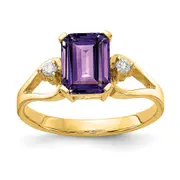14K Yellow Gold 8x6mm Emerald Cut Amethyst A Real Diamond ring