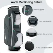 14 Dividers Golf Cart Bag 7 Zippered Pocket Cooler Bag Rain Hood Valuable Bag