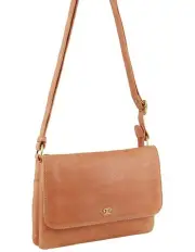 Pierre Cardin Leather Flap-over Crossbody Bag in Brown