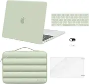 MOSISO Compatible with MacBook Pro 13 inch Case M2 2025-2016 A2338 M1 A2251 A2289 A2159 A1989 A1708 A1706, Plastic Hard Case&Puffy Sleeve Bag&Keyboard Skin&Webcam Cover&Screen Protector, Sage Green