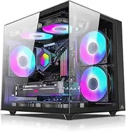 Mid-Tower M-ATX, MINIITX Computer Case, Tempered Glass Side Panel, Split Cabinet Structure, Desktop Computer Case, Vertical GPU Bracket(Black)