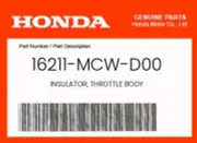 Honda Genuine Insulator, Throttle Body - 16211-Mcw-D00