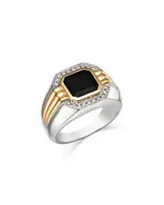Bloomingdale's Fine Collection Men's Onyx & Diamond Halo Ring in 14K Yellow & White Gold