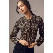 Anthropologie Cora Patch Pocket Jacket Maeve Leopard Animal Print Size XS Blazer