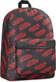 [Stranger Things] Backpack Kids - Black School Bag Girls Boys Rucksack Sports - Teens School Backpack with Adjustable Straps Official Series Merchandise Gifts, Black/Red, One Size