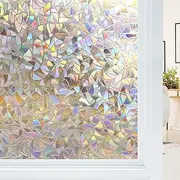 JZS Window Film of Privacy, Stained Glass Window Film, Rainbow Decorative Window Cling, Sun Blocking Static Cling Window Stickers, Room Home Decor Window Cover, Non-Adhesive,45 x 200cm,Scale Style