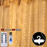 300LED Twinkle Star Window Curtain Fairy String Lights USB w/ Remote Xmas Decor