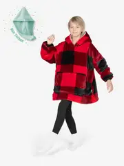 Oversized Lattice Kids Wearable Blanket Warm Hoodie Blanket