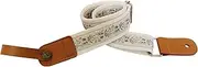 MUSIC FIRST Original Design Vintage Floral Embroidered & Genuine Leather Ukulele Strap Ukulele Shoulder Strap With a Genuine Leather Strap Locker (Creamy White Floral)