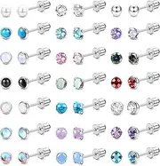 [Kakonia] 21Pairs Small Studs Earring Set for Women Girl Surgical Steel Zirconia Opal Moonstone Turquoise Black Onyx Earrings Silver Hypoallergenic Helix Piercing Cartilage Studs Earrings Jewelry