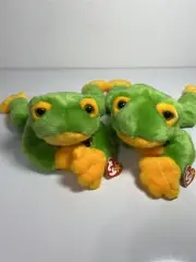 NWT 1998 Ty Two Vintage Beanie Buddies Buddy Smoochy The Frog Plush Lovey 14"