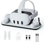 Maëlusa Charging Dock Compatible with Oculus Quest 3, magentic Charing stantion Compatible with Meta Quest 3 with 2 Rechargeable Battery, 20W AU Adapter,USB-C Cable, for VR Accessories