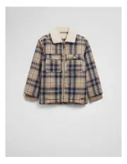 [Country Road] Checked Shacket in Almond