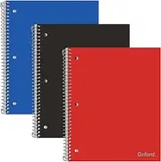 Oxford 1-Subject Poly Notebooks, College Rule, Assorted Color Covers, 100 Sheets, 1 Poly Divider Pocket, 3 Pack (10390)