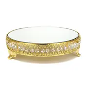 Modern Cake Dessert Stand Round Display Glass Mirror Gold Crystal Wedding Decor Supplies