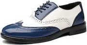 [Zeberfi] Men's Patchwork Two Tone Brogue Oxfords Shoes Fashion Hand Stitched Leather Dress Shoes Round-Toe Lace up Low Top Business Formal Derby Shoes