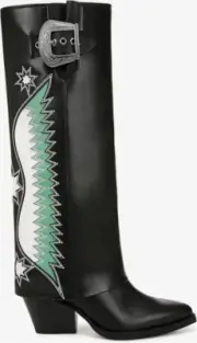 New Zodiac Women's Rowena-Wings Foldover Western Boots Black Multi Zip Size 9 M