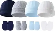 [KEOYA] Newborn Baby Beanie Cap and Mittens Set Infant Bow Hats Toddler Gloves Newborn Hospital Hats for Baby Boy Girl 0-6 Months 4 Sets