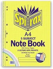 SPIRAX 56596C 596C 5 Subject Notebook with Coloured Paper, A4 250 Page