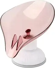 Self Draining Soap Dish | Leaf Shaped Soap Dish | Non Perforated Clear Soap Dish with Self Drain and Suction Cup for Shower, Bathroom, Kitchen Sink