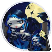 Poe the Whispered Word Lenore Raven Gothic Girl Round Beach Towel