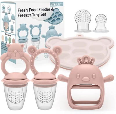 4Pcs Baby Silicone Fruit Food Feeder Pacifier & Breastmilk Popsicle Freezer Mold