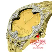 Mens Gold Tone Simulated Diamonds Stainless Steel Back Analog Watch New
