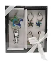 Starfish Wine Bottle Stopper & 4 Charms glass Nautical Gift Set