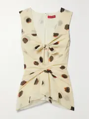 [Altuzarra] Altuzarra - Pan Tie-front Gathered Polka-dot Crepe De Chine Top - Ivory - FR 36 FR 36 Ivory