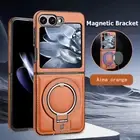 For Samsung Galaxy Z Flip6 Flip5 Flip4 Magnetic Leather Magsafe Stand Case Cover