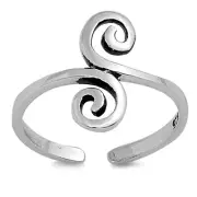 Spiral Toe Ring 925 Sterling Silver 11mm Band Adjustable