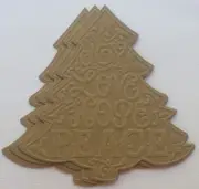 (4) EMBOSSED FIR TREE - Raw Bare Unfinished Christmas Chipboard Die Cuts