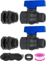 2 Pack PVC Rain Barrel Spigot Kit with 3/4" GHT Shut-Off Valve