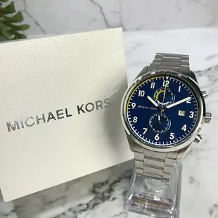 美國百分百【Michael Kors】手錶 MK8574 男錶 MK 不鏽鋼 雙眼 禮盒專櫃配件 藍面 銀色 J036