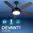 Devanti 52'' Ceiling Fan 5 Wooden Blades Fans LED Light Remote Control Timer