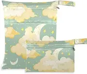 [Amooorous] Yellow Star Clouds zippered dry bags 2 Pack wet bag for swimsuit with handles for yoga, yoga