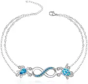 Turtle Infinity Anklet Bracelet 925 Sterling Silver Beach Jewelry Gift for Women