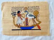 Egyptian Papyrus Paper Hand Painting Eye Of RA Bird Pharaoh Boat 9"X13"