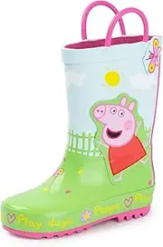[Peppa Pig] Kids Wellington Boots | Childrens Handle Wellies and George Pig Print | Multicoloured Water Resistant Pull On Rubber Boots for Boys & Girls | Animation Movie Merchandise Gift