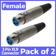 2 Pack XLR Connector 3-Pin Straight Female Microphone MIC Plug 3 Pole DMX Jack