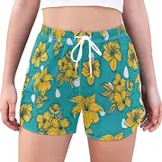 [GuoChe] Running Shorts Flowers Scandinavian Sport Gym Athletic Shorts with Pockets Lounge Shorts for Home