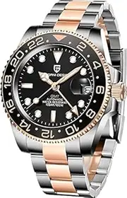 [Danmus] Top Brand Mechanical Watches For Mens 40mm GMT Automatic Mens Mechanical Watches Stainless Steel Waterproof Sapphire Glass Luminous Wristwatch for Men Ceramic Bezel PD-1662 (Gold Black-03)