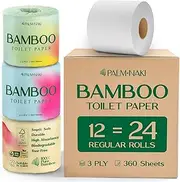 100% Bamboo Toilet Paper 360 3-Ply Sheets Pack of 12 | Tree-Free, Septic-Safe Toilet Tissue Bulk | Soft, Durable & Lint-Free Bathroom Paper | Tissue Rolls | Chemical-Free | Palm Naki